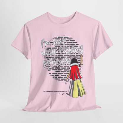 Luxurious graphic t-shirt titled 'Snow White Funny Women's Graphic T-Shirt Unisex Cotton Urban Street', featuring a contemporary design of Snow White with a bold message, set against a chic brick wall backdrop.