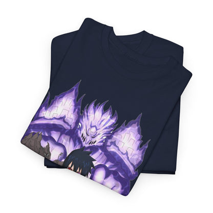Luxurious folded Sasuke Graphic Tee in navy, highlighting the intricate artwork of Sasuke, ideal for collectors and fans alike.