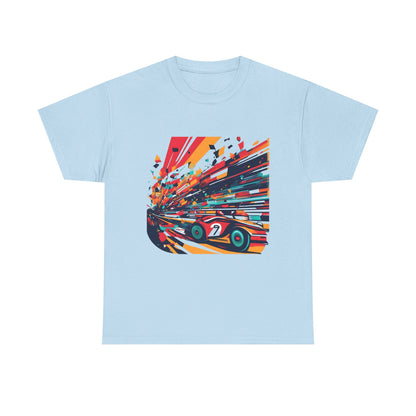 Retro Racing Vintage Car Graphic T-Shirt in light blue, featuring a striking design of a racing car in motion, perfect for urban streetwear enthusiasts and vintage automobile lovers, crafted from soft, breathable cotton.