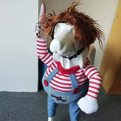 Halloween Pet Costume Pet Dog Funny Clothes showcasing a detailed view of the costume with a playful design including stripes and accessories, ideal for stylish celebrations.