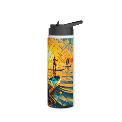 Artistic Fantasy Paddleboarding Stainless Steel Water Bottle featuring vivid colours and paddleboarders, blending style and functionality for outdoor enthusiasts.