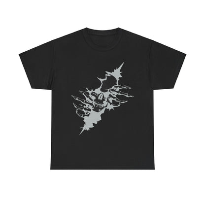 Unisex Ripped Skull Graphic Tee - Bold Black and White Design, Premium Quality showcasing a striking black tee with a fierce skull graphic erupting through a ripped backdrop, embodying resilience and edgy fashion.