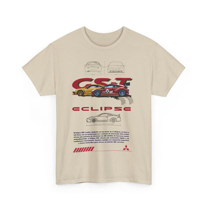 Mitsubishi Eclipse GST Men's T-Shirt in a cream colour, showcasing striking graphic designs and detailing, capturing the essence of automotive passion.