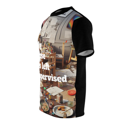 High-quality fabric of 'In My Defence I Was Left Unsupervised' t-shirt from Dazzling Dreams Studio, exemplifying elegance in casual wear with its comfortable texture and stylish design.