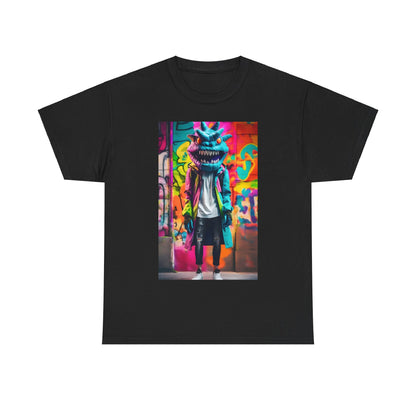 Street Monster Graphic T-Shirt in black, displaying a unique graphic that adds a touch of sophistication to contemporary streetwear style.