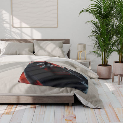 Decorative and Warm Halloween Spooky Arctic Fleece Blanket artfully displayed on a plush bed, complementing upscale decor while adding a seasonal flair.