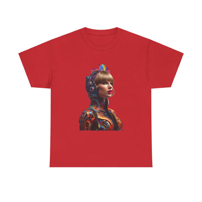 Swifties psychedelic Taylor Swift Heavy Cotton Tee in a vibrant red colour, featuring an eye-catching psychedelic portrayal of Taylor Swift, designed for devoted fans to celebrate their style.
