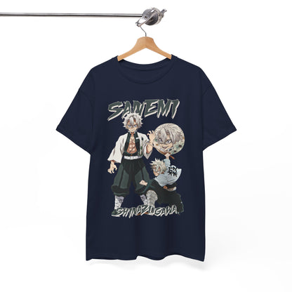 Elegant Sanemi Shinazugawa T-shirt featuring dynamic character illustrations, perfect for anime enthusiasts.