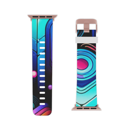 Close-up of the GraphiCraze Neon Abstract Pattern Apple Watch Band by Dazzling Dreams Studio showcasing the luxurious texture and vibrant colours, ideal for fashion-forward individuals.