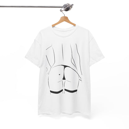 Sophisticated unisex graphic tee elegantly displayed, highlighting a striking black line drawing of the human form, perfect for artistic fashion enthusiasts.