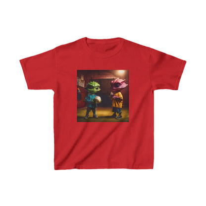Kids Cute Aliens Heavy Cotton Tee with lively alien illustrations displayed on a red tee, a must-have for creative children.