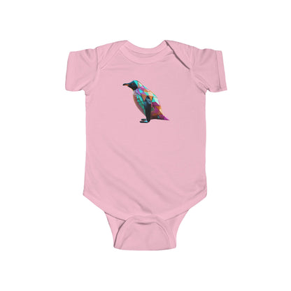 Luxurious Cute Penguin Bodysuit in pink, featuring an elegant geometric penguin design, perfect for stylish baby outfits.
