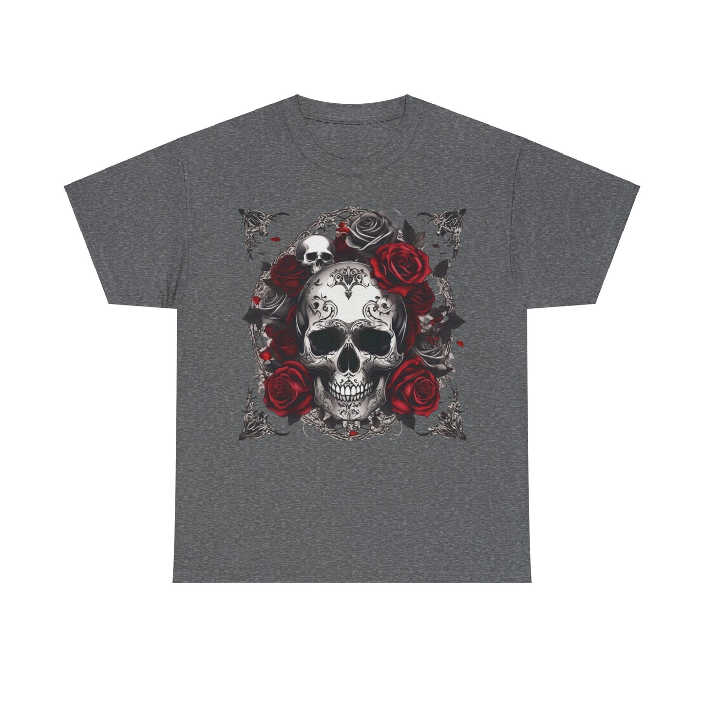 Skulls and Roses Cotton Tee, Unisex Graphic Shirt, 7 color choice