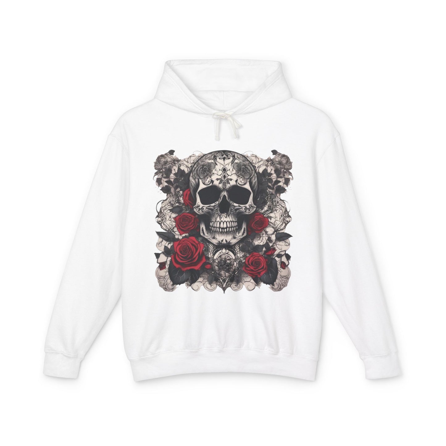 Unisex Lightweight Hooded Sweatshirt unique designer skull and roses