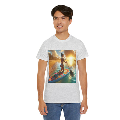 Stylish and breathable paddleboarding t-shirt from Dazzling Dreams Studio, perfect for water sports enthusiasts, highlighting comfort and luxury.