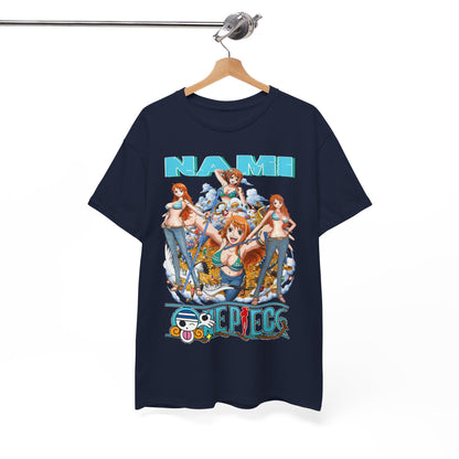 Nami Anime T-Shirt hung on a stylish hanger, featuring exclusive artwork and premium fabric, designed for comfort and unparalleled style in casual wear.