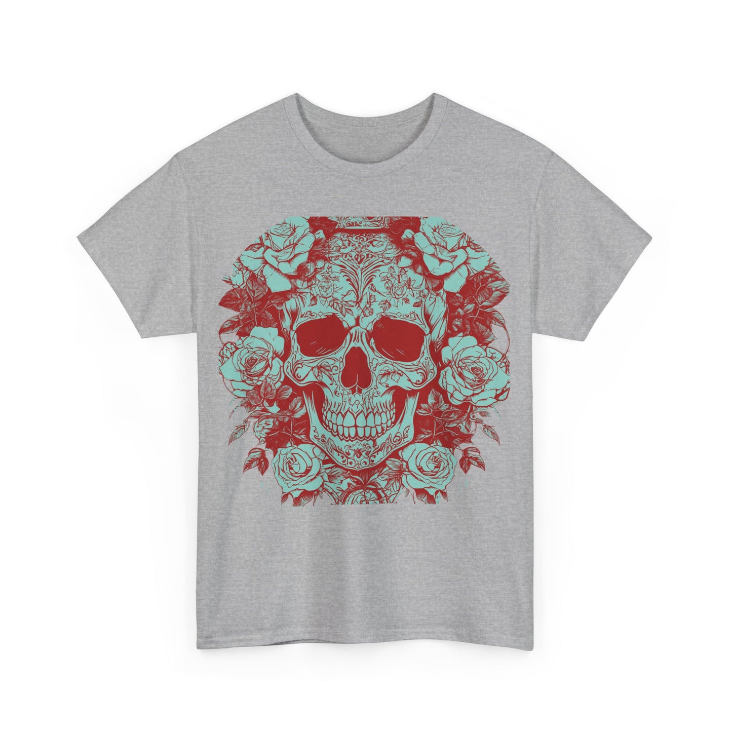 Skulls and Roses Cotton Tee, Unisex Graphic Shirt, 7 color choice