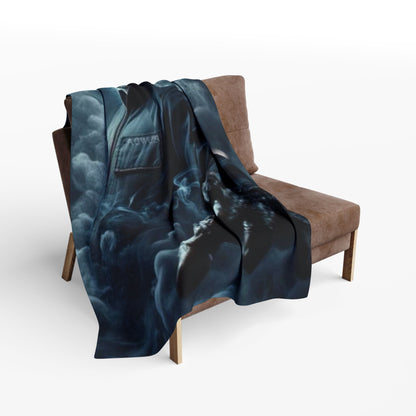 Stylish display of the Halloween Spooky Jason Voorhees Arctic Fleece Blanket on a chair, adding a touch of elegance to any décor.