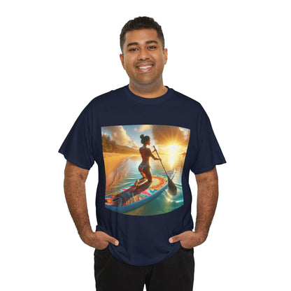 Luxury Delightful Paddleboarding T-Shirt by Dazzling Dreams Studio showcasing premium quality fabric and an elegant paddleboarding graphic for water enthusiasts.