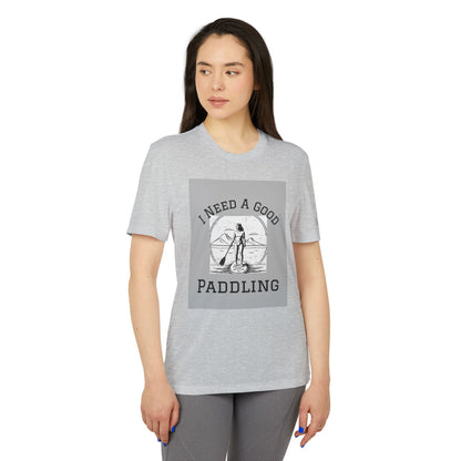Adidas Women's Eco-Friendly Paddleboarders T-Shirt in Grey, stylish design featuring the words 'I Need A Good Paddling', perfect for water adventures.