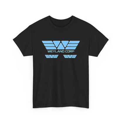 Weyland Corporation - Alien - Retro Logo Graphic Tee Unisex in black, featuring a captivating blue logo, ideal for fans of sci-fi luxury fashion.