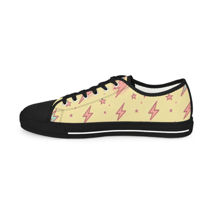 Zara Thunderstrike Lowtop Sneakers featuring a luxurious Pop Art Cream design with pastel pink lightning bolts, crafted by Printify for a stylish and comfortable look.