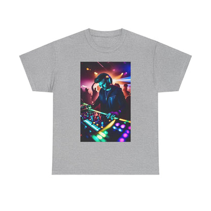 Street Monster Graphic T-Shirt in grey showcasing a striking DJ graphic, a perfect blend of luxury and urban fashion.