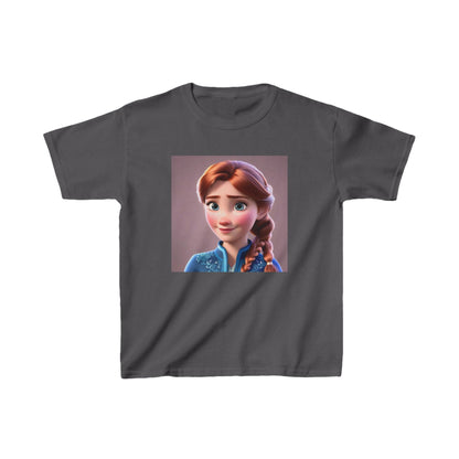 Kids Frozen Anna Heavy Cotton T-Shirt in classic charcoal grey featuring an enchanting print of Anna, ideal for stylish adventures.
