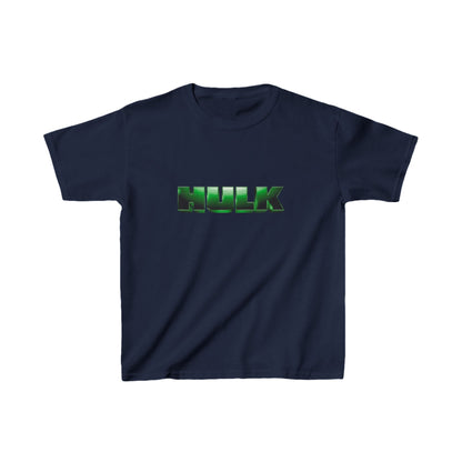 Kids Incredible Hulk Heavy Cotton T-Shirt in navy with vibrant Hulk logo design, perfect for young superheroes.