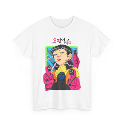 Elegant white tee with an eye-catching graphic inspired by a renowned series, featuring vivid imagery that combines street style with artistic flair, ideal for trendsetters and enthusiasts alike.