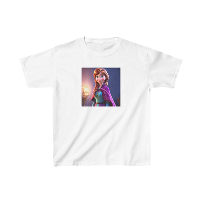 Kids Frozen Anna Heavy Cotton T-Shirt in classic white, featuring vibrant imagery of Anna from Disney's Frozen, perfect for stylish comfort.