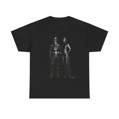 Mr + Mrs Vader Star Wars Unisex Mens Graphic Cotton Funny T Shirt Tee Vintage featuring a striking design of a classic Sith duo.