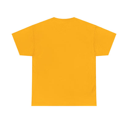 The back view of the Hear the Hilarity Homer Simpson Headphones Unisex Cotton Tee, showcasing a minimalist design in a vibrant yellow hue, perfect for stylish casual wear.