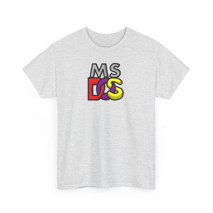 Front view of the grey Unisex MS DOS Logo Graphic Tee displaying the iconic vintage computer logo, crafted from luxurious soft cotton for a stylish look.