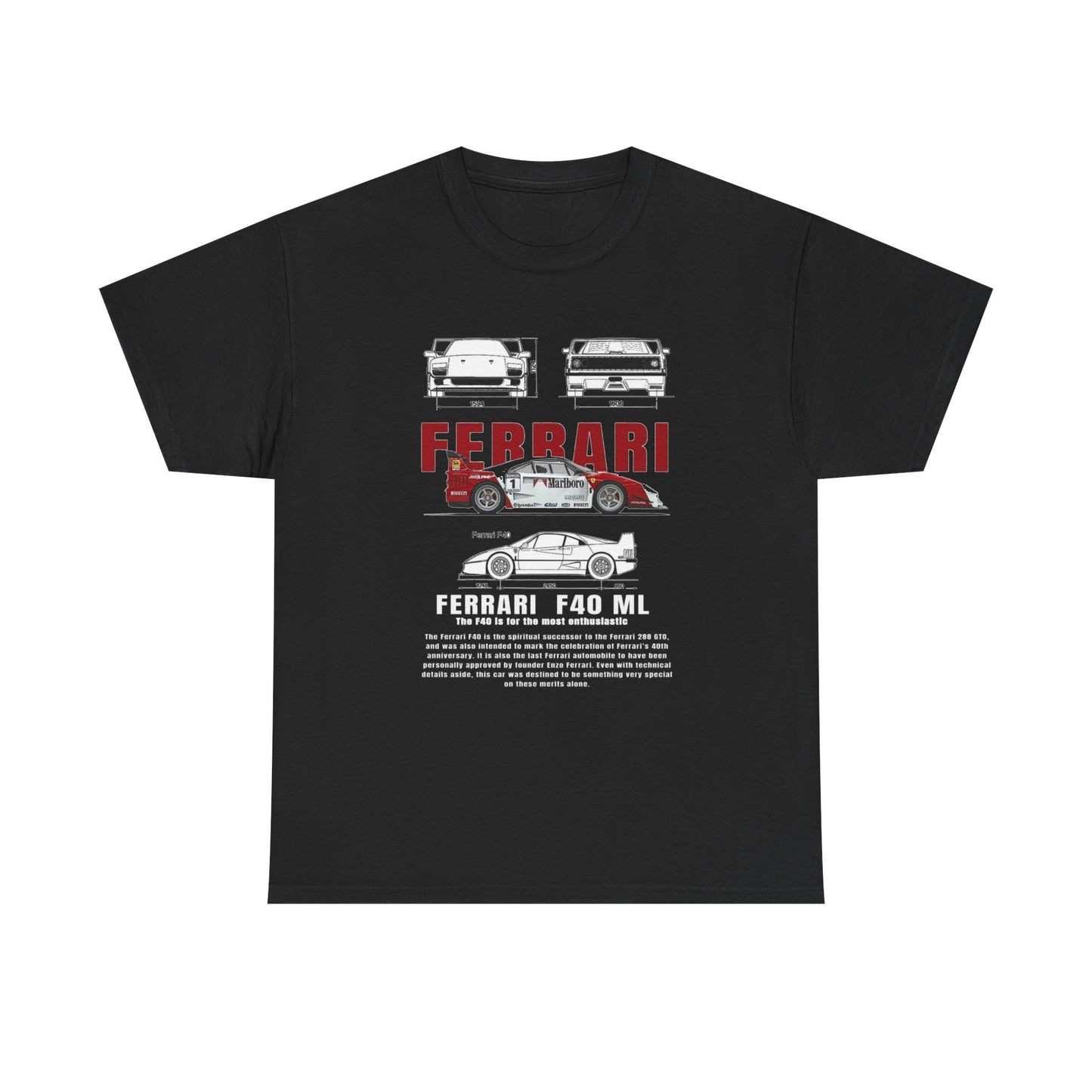 T-Shirt Ferrari F40 Marlboro Graphic Design Tee. Unisex Car Enthusiast Top Mens