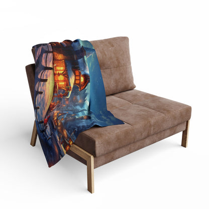 Luxurious Decorative and Warm Christmas Arctic Fleece Blanket draped over a modern chair, showcasing a warm festive winter scene that enhances any living space.