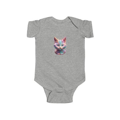 Luxury Kitten Bodysuit in grey for infants featuring a geometric kitten design, perfect for stylish baby clothing. Available in five colours, this comfortable baby romper combines chic style with practicality.