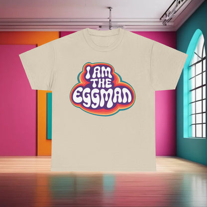 Elegant I Am The Eggman Graphic T-Shirt in cream, blending classic design with contemporary flair for a unique wardrobe piece.