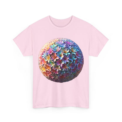 Elegant Iridescent Floral Sphere Unisex Cotton Tee Graphic T-shirt showcasing a vibrant floral sphere design in a soft pink colour.