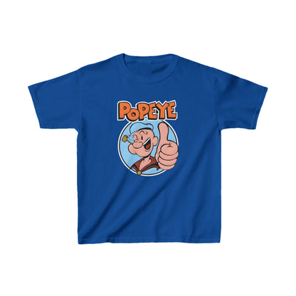 Unisex Kids Popeye Cotton T Shirt Tee in striking blue, featuring an artful depiction of Popeye with a thumbs-up, a must-have for the discerning child.