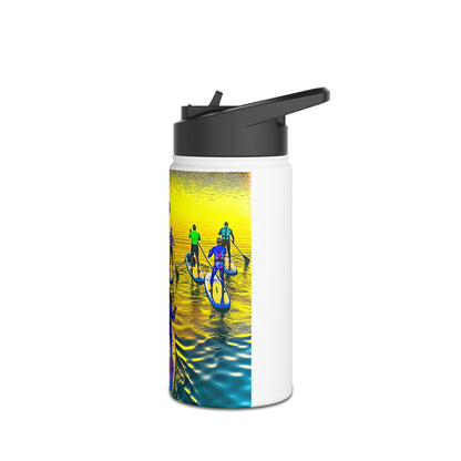 Fantasy Paddleboarding Stainless Steel Water Bottle featuring vibrant paddleboarding imagery on a serene water surface, designed for those who appreciate luxury in their hydration gear.