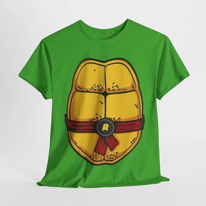 Raphael Teenage Mutant Ninja Turtles Unisex Men's Women's Graphic T Shirt Tee featuring vibrant turtle shell design in golden-yellow with striking dark-red band, crafted for both comfort and style.