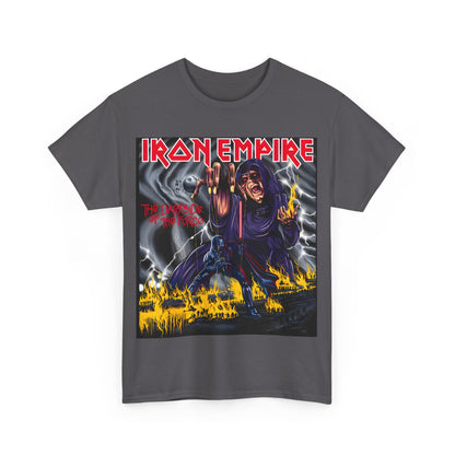 Front view of the Iron Empire Graphic Tee showcasing an intricate Darth Sidious graphic, artfully combining luxury and fandom.