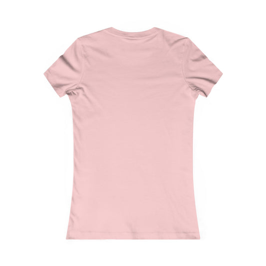 Back view of a sophisticated women's pink graphic t-shirt, showcasing a simple and clean design for understated elegance.