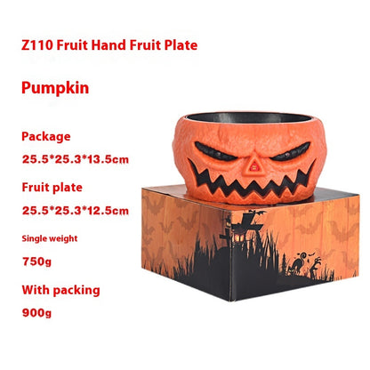 Chic Z110 Fruit Hand Fruit Plate in Pumpkin colour, designed for Halloween festivities, dimensions 25.5x25.3x12.5cm, with a striking carved pumpkin appearance, ideal for luxurious candy serving.