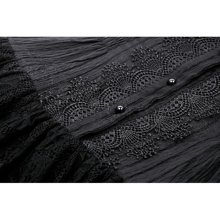 Full-length image showcasing the flared tiered skirt of the black goth dress, perfect for alternative fashion.