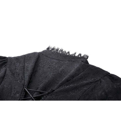 Elegant display of the Felicity Tailcoat Shirt from Dark in Love in a luxury gothic ensemble, emphasizing its stylish silhouette and intricate lace details.