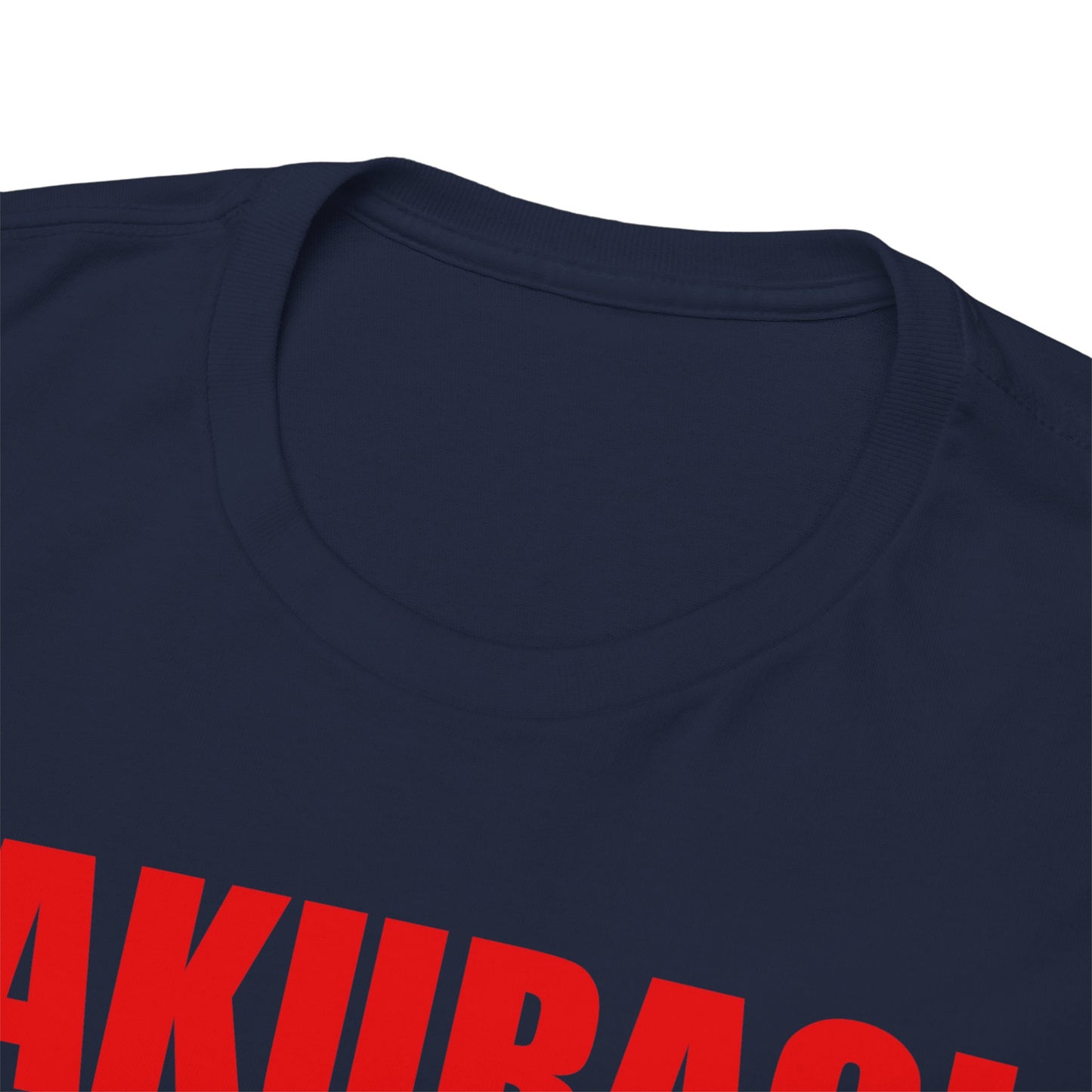 Close-up view of the premium neckline of a Sakuragi Slam Dunk anime t-shirt, showcasing meticulous craftsmanship in rich navy fabric.