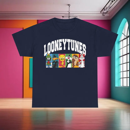 Looney Tunes Graphic T-Shirt Urban Unisex Cotton Tee showcased in deep navy, elegantly highlighting beloved cartoon characters in a modern layout.
