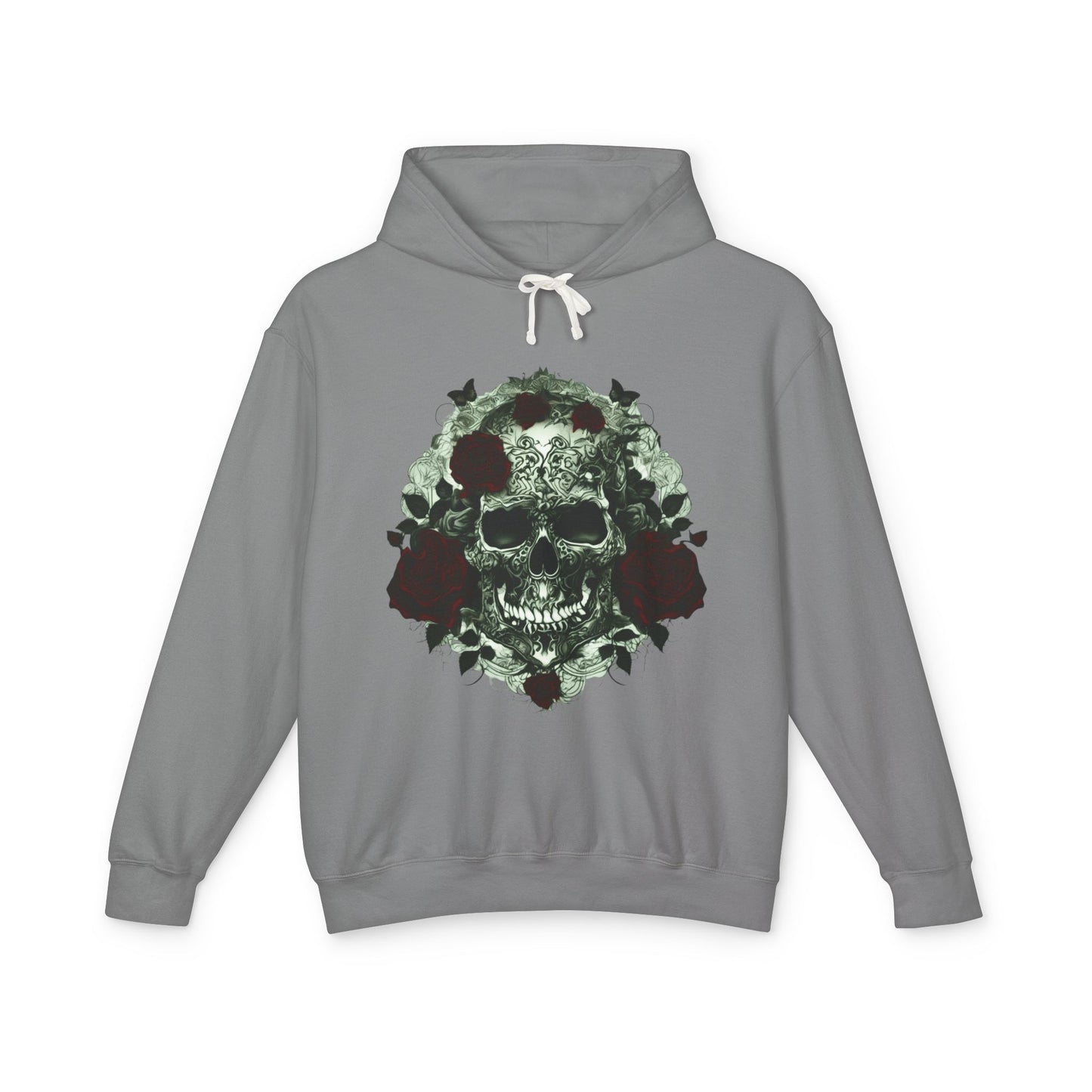 Unisex Lightweight Hooded Sweatshirt unique designer skull and roses